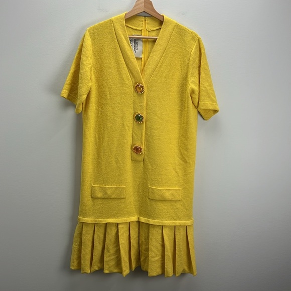 Vintage Steve Fabrikant Dress Saks Fifth Avenue Yellow Knit Medium Dopamine - Picture 1 of 10
